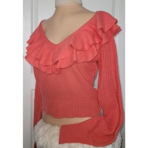 New Free People V-Neck Ruffles Cashmere 100% Sweater Peach M 249$